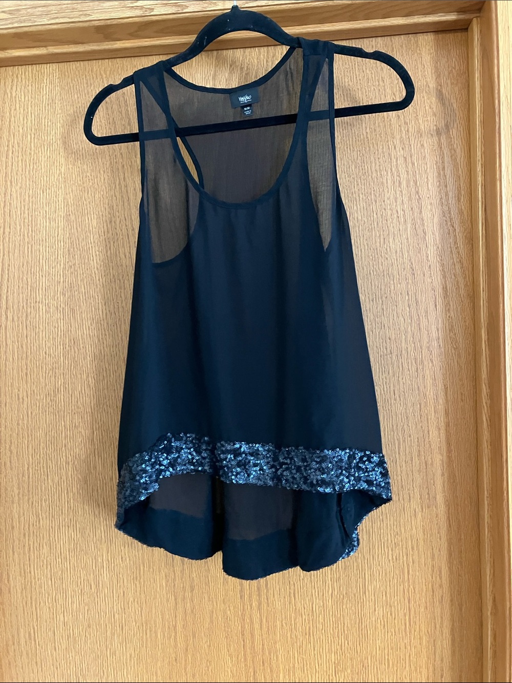 Mossimo Supply Co. Black Sheer Yoke Camisole with Sequin Hem
